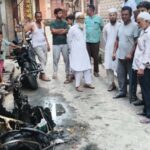 Massive fire breaks out in house after electric scooter battery explodes; four vehicles gutted.